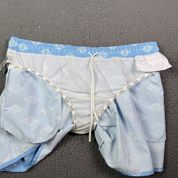 Lacoste Swim Trunks Mens XL Blue Mesh Lined Bathing Suit Shorts Geometric Print - Picture 8 of 9